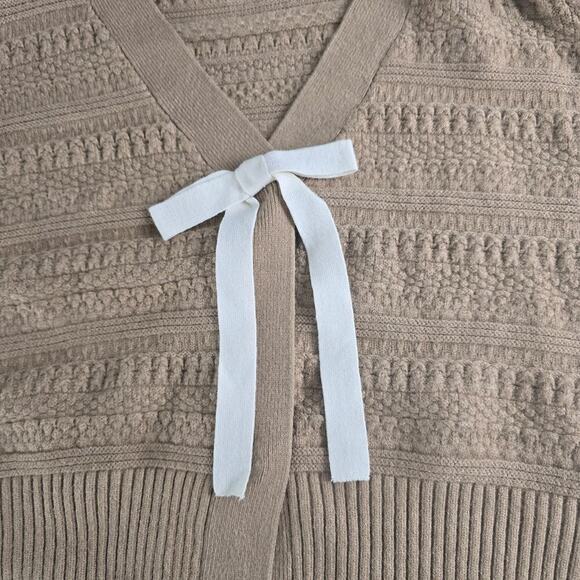 Express Textured Knit Soft Cropped Bow Cardigan Tan Brown XL Balletcore Coquette - Picture 6 of 10